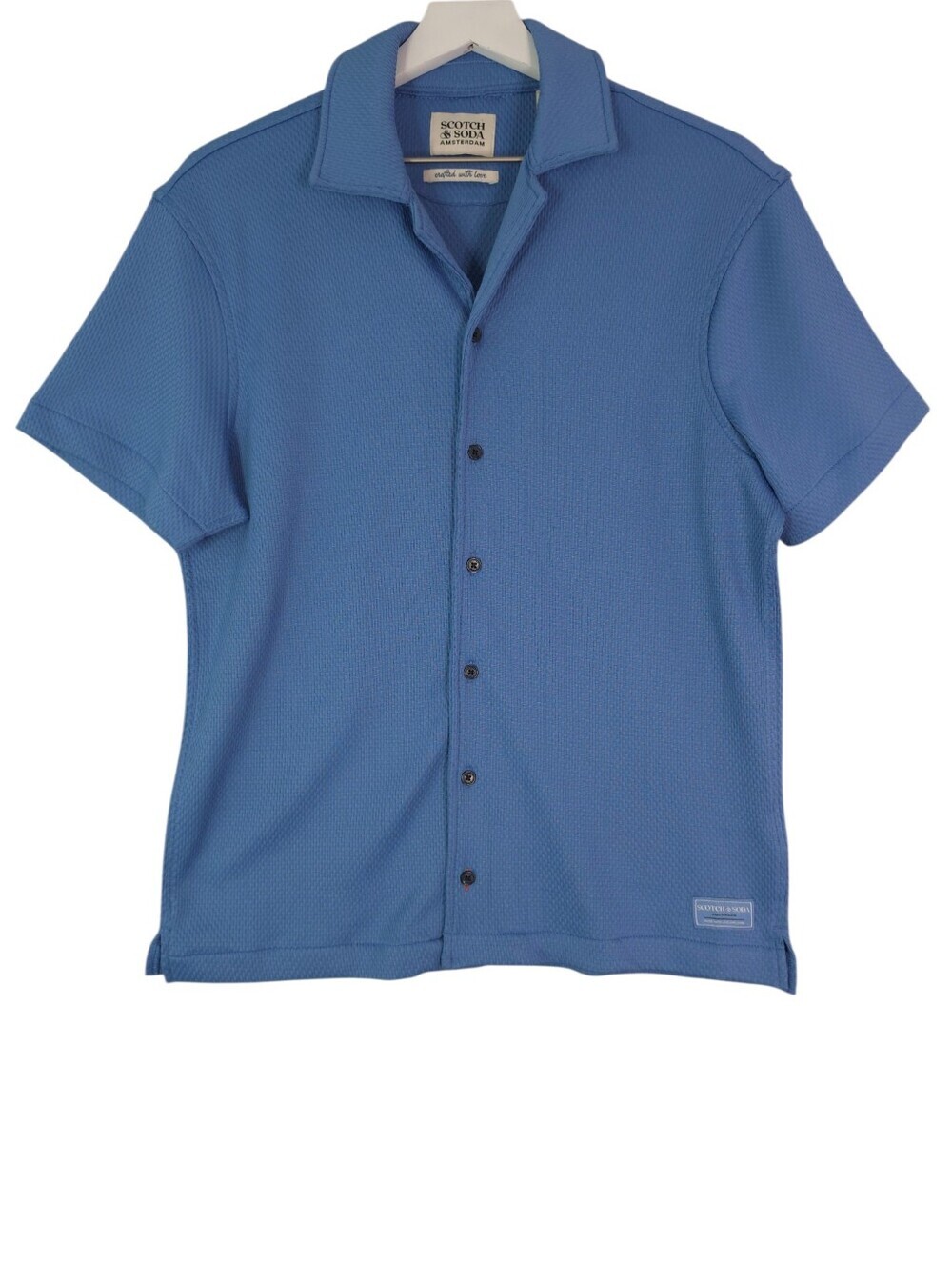 Scotch & Soda Popcorn Jersey Short-Sleeve Camp Shirt‎ In Riviera Blue